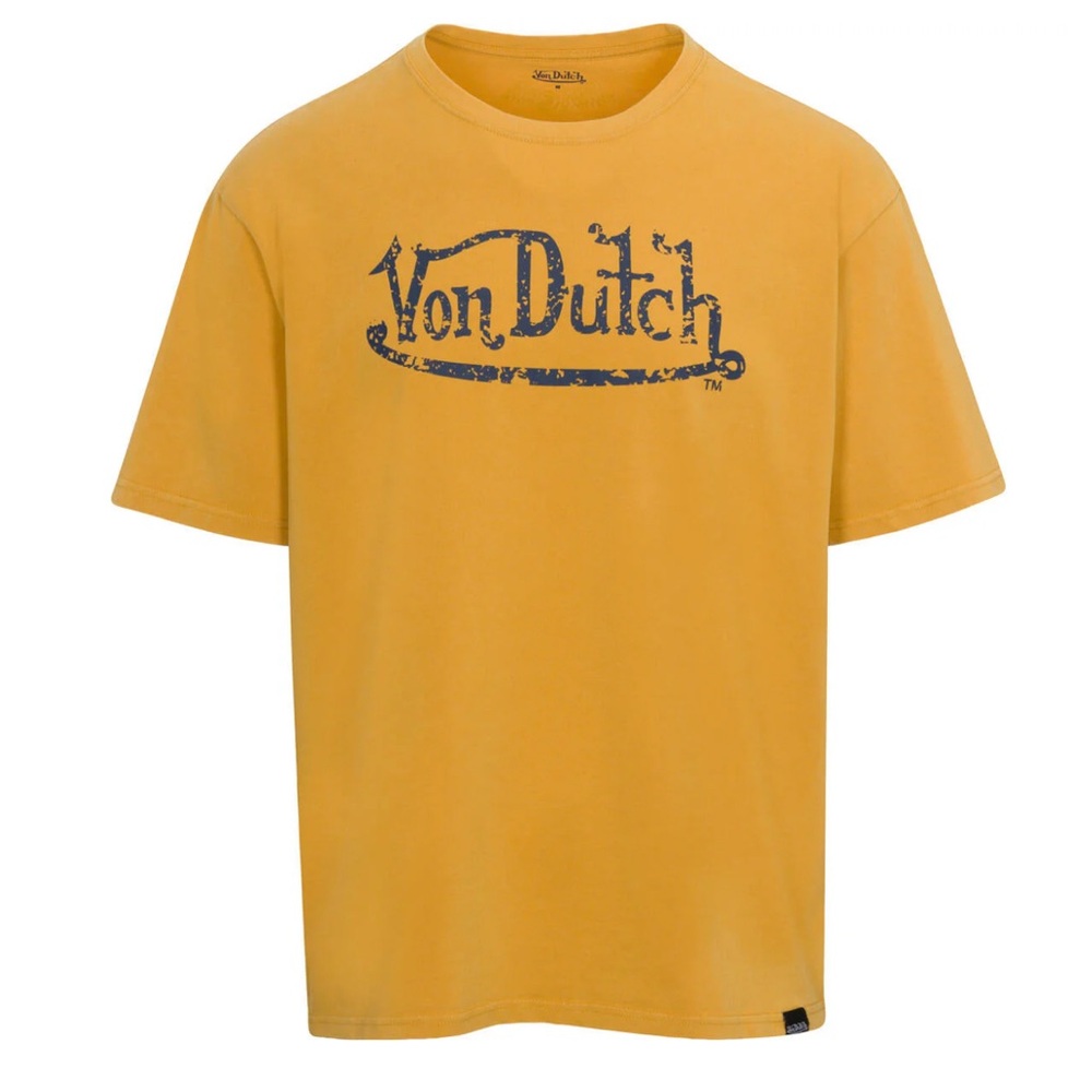 Von Dutch Distressed Logo Relaxed Fit Tee Multiple Sizes Mustard NEW Sold Out